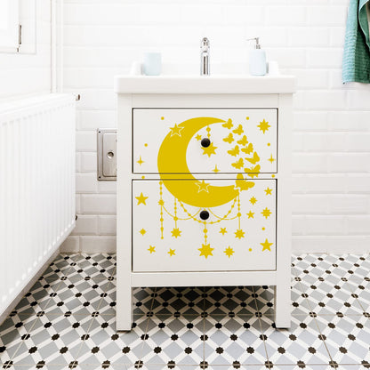 9 Pieces Large Mandala Sun and Moon Stencil Butterfly Flower Tree Paint Stencils for Crafts Reusable Templates Star Celestial Stencils for Painting Wood Wall Furniture Home Decor (Sun Moon)
