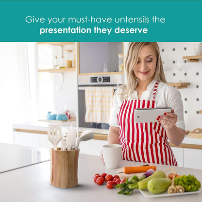 Bamboo Kitchen Counter Utensil Holder Caddy, Natural Large Design