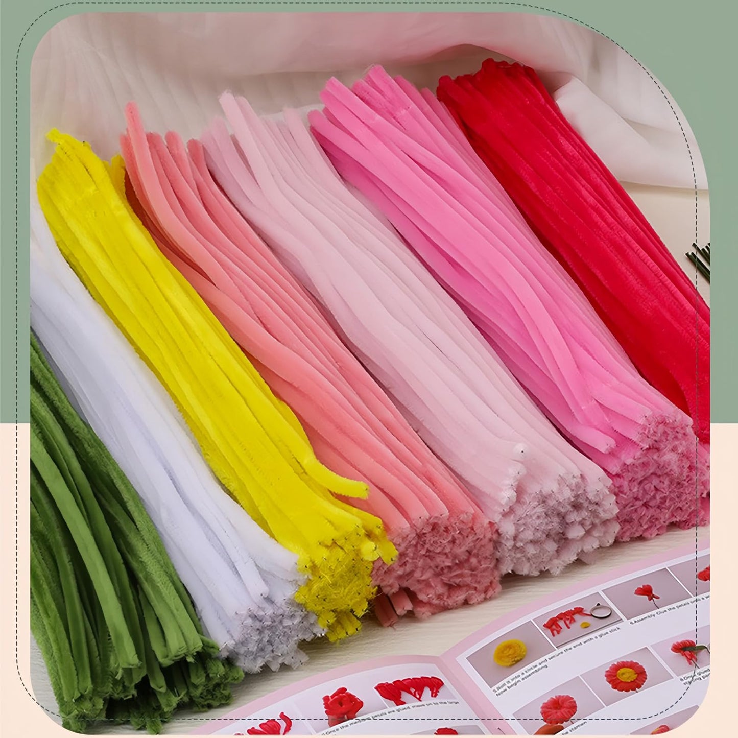 HUEYTON 450Pcs Pipe Cleaners Pink Flower Bouquet Craft Kit, Assorted Pink Chenille Stems for DIY Art, Ideal for Party Decor, Home Accents & Handmade Gifts