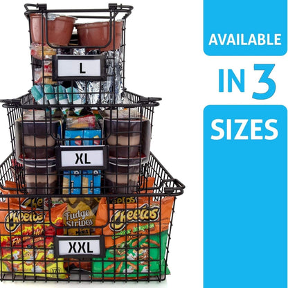Granrosi Large Stackable Wire Baskets for Organizing, Set of 2 Snack & Chips Organizer for Pantry, Bronze Wire Baskets