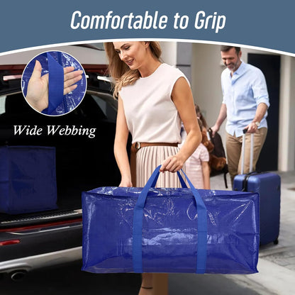 Skiennix 6 Pack Extra Heavy Duty Moving Bags - Strong Zipper & Comfortable Handles | Durable Blue Storage Totes