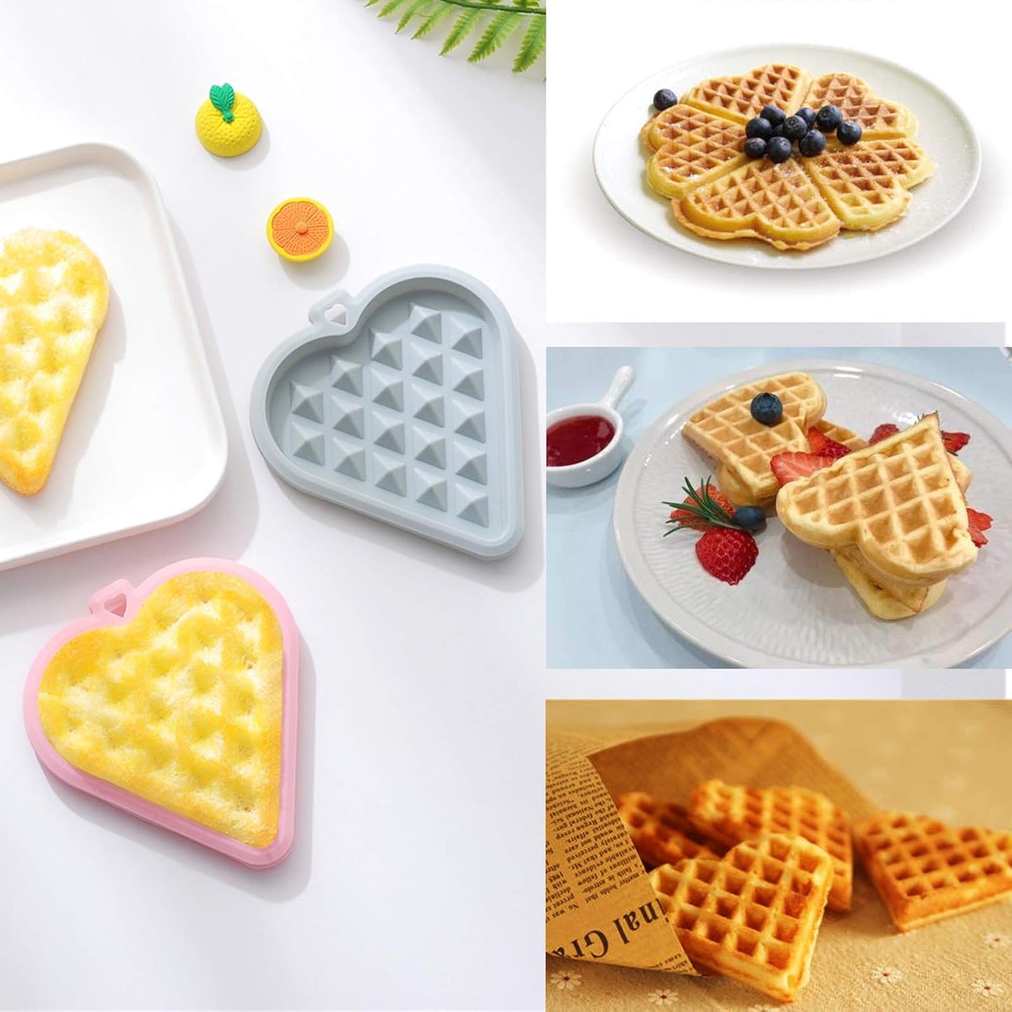 REKIDOLL Waffle Molds Set, Non-stick Silicone Molds for Waffle Cookies, 4 Pcs, Blue