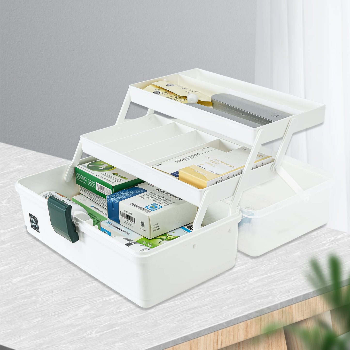 WEWLINE 13-Inch Art Box Organizer 3-Layer Craft Storage Organizer Sewing Kit Box with Handle Art Bin for Home,School,Office,Travel