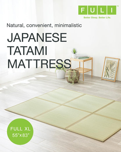 FULI Japanese Tatami Mattress, Foldable Igusa Rush Grass Tatami Rug, Natural Japanese Floor Mattress Mat Made in Japan, Full XL