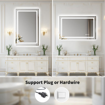 WTTY 60"x30" LED Bathroom Mirror with Lights, Backlit and Front Lighted Bathroom Vanity Mirrors Wall Mounted, Double LED Vanity Wall Mirror for Bathroom with Anti-Fog, Dimmable, Memory, Shatter-Proof