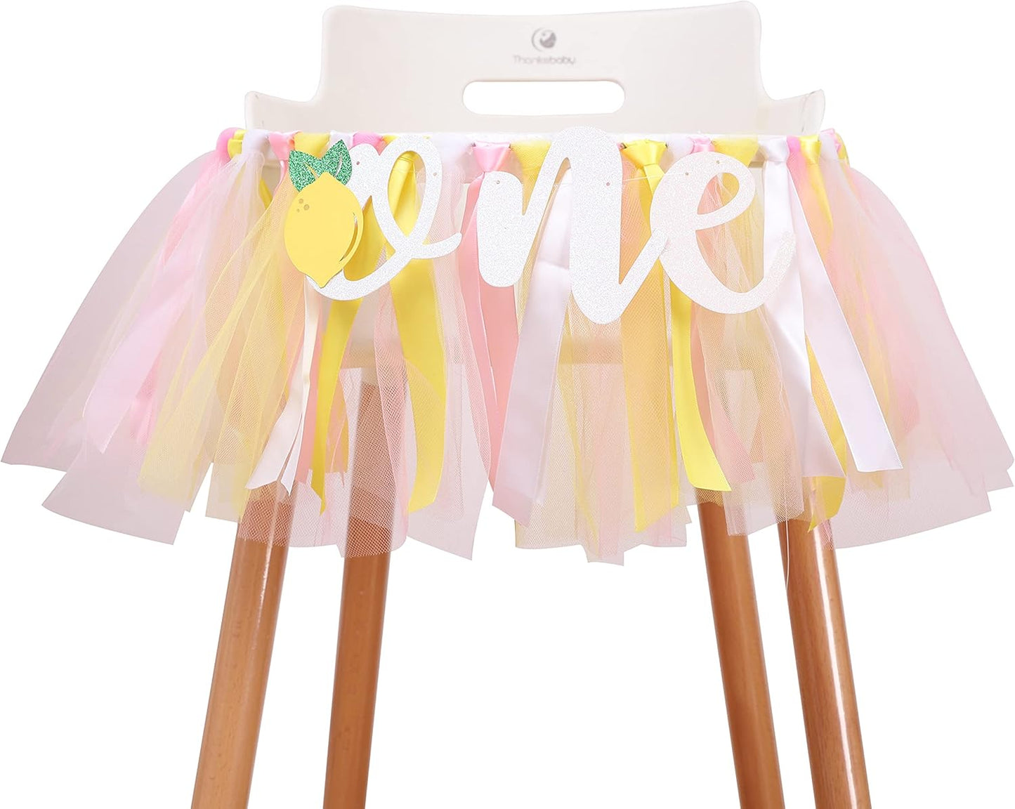 1st One Person Lemon Banner - Birthday High Chair Decor, Smashed Cake Photo Props, Piece Skirt