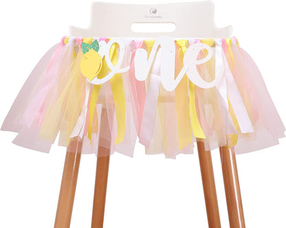 1st One Person Lemon Banner - Birthday High Chair Decor, Smashed Cake Photo Props, Piece Skirt