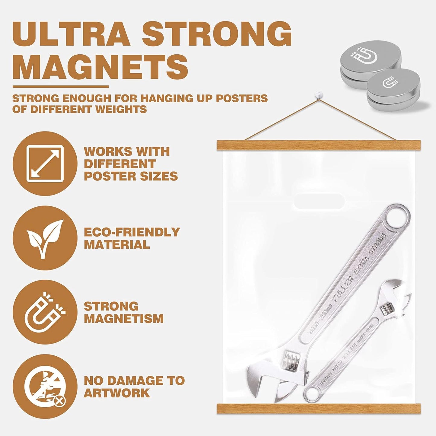 Ywlake Magnetic Poster Hanger, 18x24 and 18x12 Wooden Magnet Print Hangers for Walls (Teak Wood)