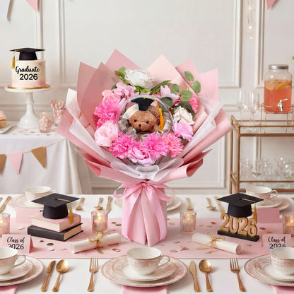 Soulchen Graduation Money Flower Bouquet Kit for DIY Handmade Graduations Balloon Bouquet Artificial Flower Gift for School, College Grad Ceremony for Her Him Grad Party Gifts Favors(Cute,Pink)