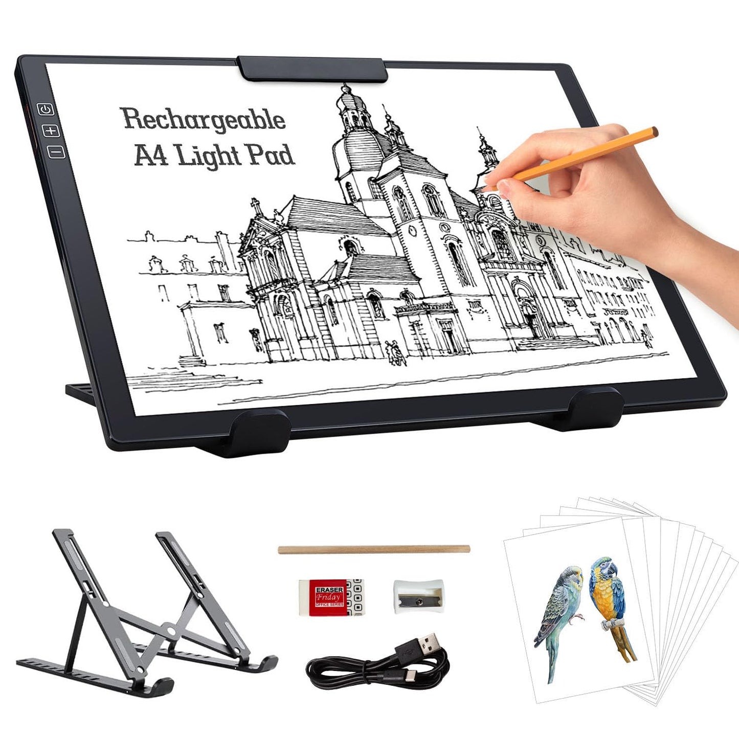 Zocelight Rechargeable A4 Light pad with Stand & Clip for Diamond Painting,Light Box with 6 Levels of Brightness,Diamond Art Kits for Adults,Wireless Light Table for Diamond Art,tracing,Weeding Vinyl
