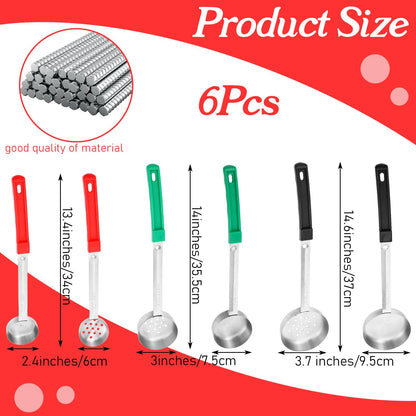Kifmurase 6Pcs Portion Control Serving Spoons, Portion Scoops Cups Solid and Slotted Stainless Steel Ladle Spoon for Food, Measuring Serving Utensils for Restaurants (6OZ, 4OZ, 2OZ)