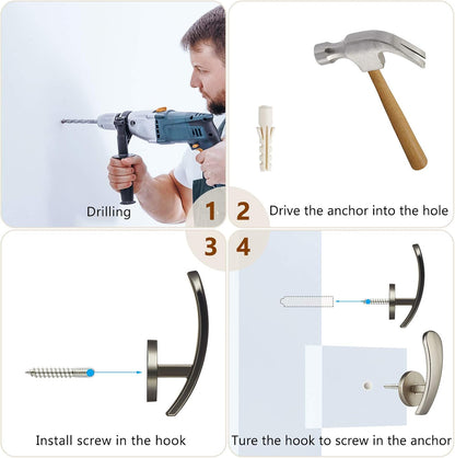 Furge 4 Pieces Curtain Holdback - Wall Mounted Hooks Drapery Tiebacks with Screws, Decorative Window Drapery Holder -