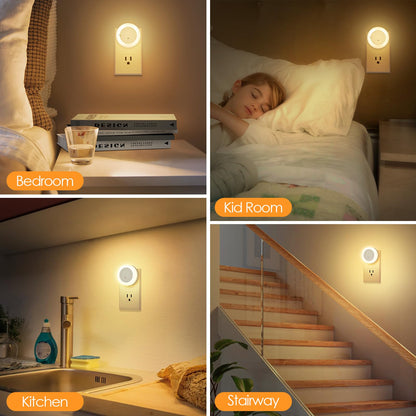 FOLKSMATE LED Night Lights Plug in, Dimmable Nightlight Plug Into Wall with Light Sensor, Soft White Adjustable for Adults, Bedroom, Bathroom, 2-Pack