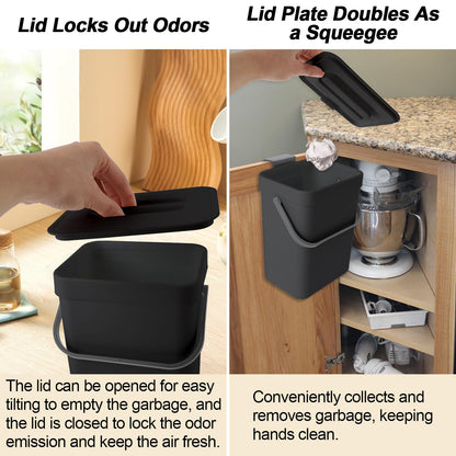 Compost Bin Kitchen, Includes 100 Trash Bags, Hanging Trash Can with Lid, Features Pet-Proof, Odor-Proof, and Quiet Opening/Closing. Suitable for Bathrooms/Bedrooms/Offices (Black, 0.8Gal/3L)