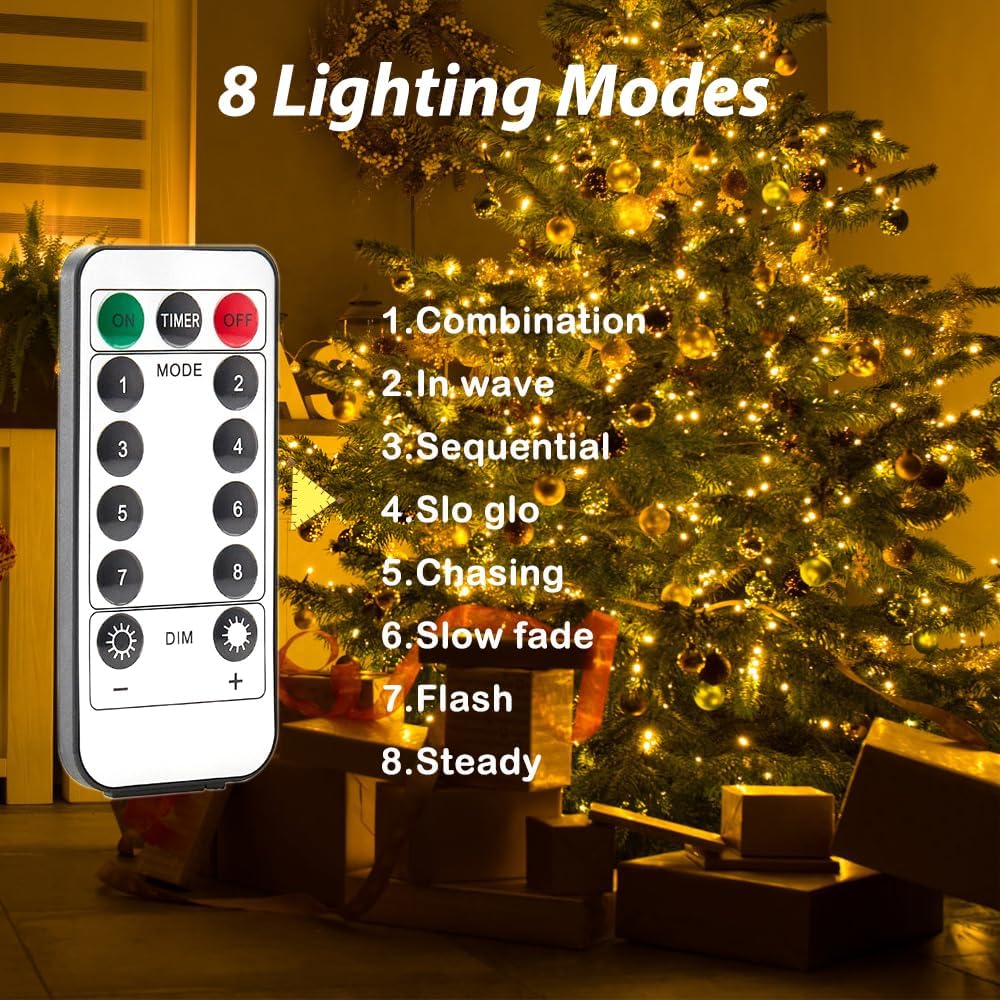 200 600 FT Warm White Fairy Lights Plug in Copper Wire String Lights with Remote, Timer, LEDs, Ideal for Bedroom
