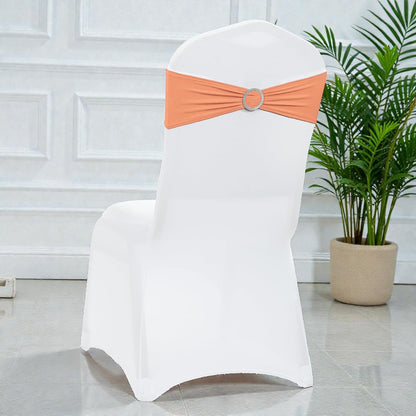 MDS Spandex Chair Sashes - Premium Stretch Bow Covers with Buckle Slider | Universal Fit - Peach (Pack of 25)