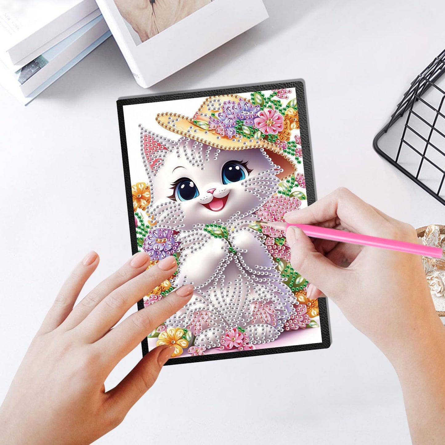 JZHYOAN Diamond Painting Blank Notebook Kits for Adult DIY Cat Special Pattern Diamond Art Dairy Note Book Journal Sketchbook Drawing Painting Message Notepad for Office Work Gifts