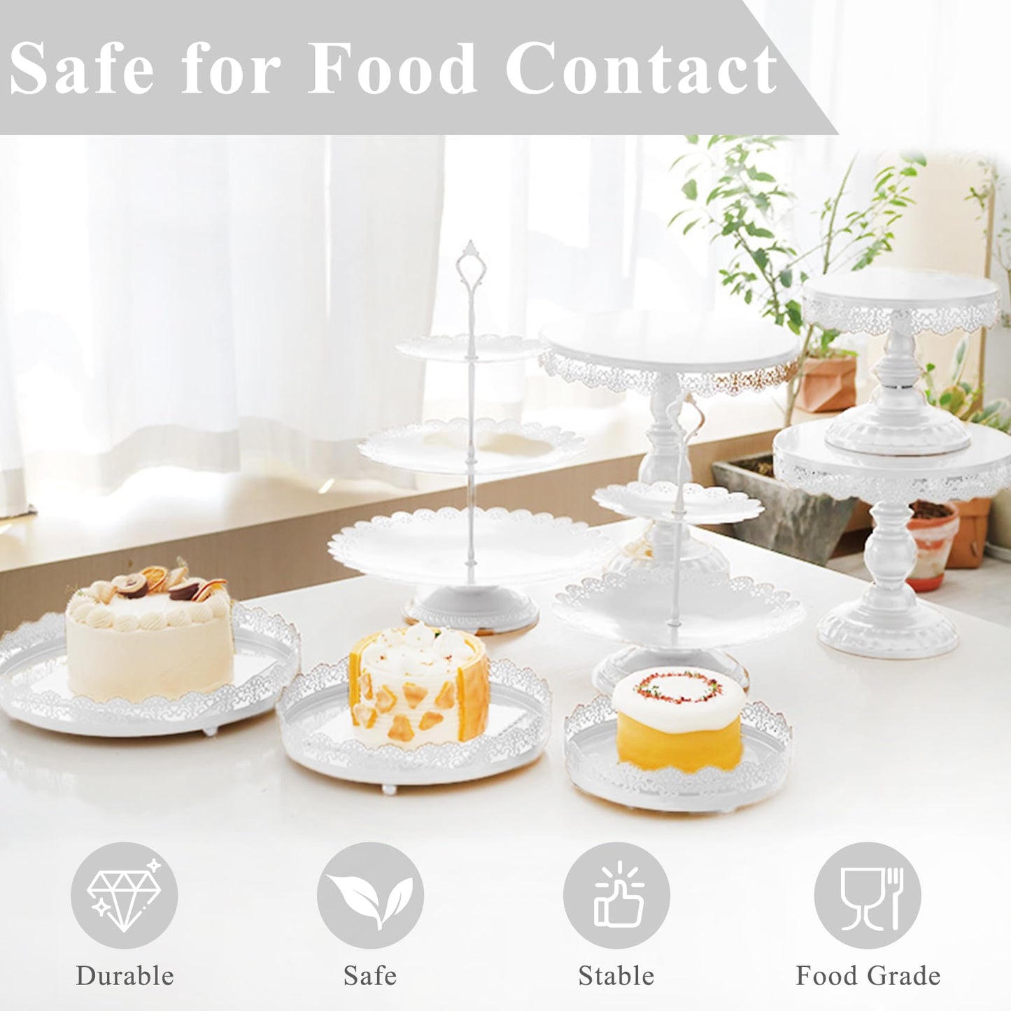 JALANCY Set of 9 Cake Stands Metal Cupcake Stand Set Multiple Styles Candy Fruit Display Tower Dessert Plate Cake Serving Tray for Birthday Party Wedding Anniversary Baby Shower Engagement (White)