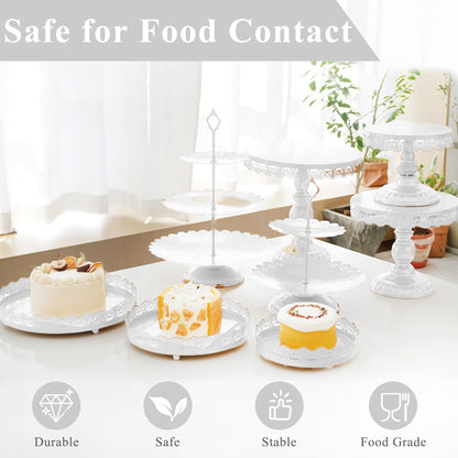 JALANCY Set of 9 Cake Stands Metal Cupcake Stand Set Multiple Styles Candy Fruit Display Tower Dessert Plate Cake Serving Tray for Birthday Party Wedding Anniversary Baby Shower Engagement (White)