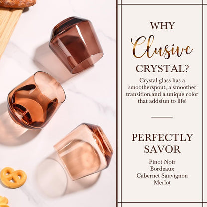 CLUSIVC Venus Stemless Wine Glass Set of 6-14oz Wine Glasses, Stemless Drinking Glasses for Wine, Cocktails & Beverages - Elegant Glassware for Home, Bar & Holiday Use
