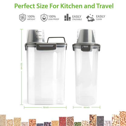 Viretec Rice Airtight Storage Container, 3 to 5Lbs Cereal Dry Food Flour Bin, Pet Dog Cat Food Dispenser with Measuring Cup, BPA Free Clear Plastic Kitchen and Pantry Organization Bin for Sugar