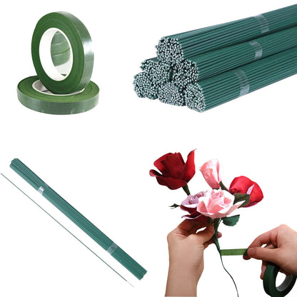 Arlai Floral Arrangement Kit - Floral Tools 5 Rolls Flower Paper Tape with 50 Pcs 16" Floral Stem Wire for Floral Arrangement Artificial Bouquet Stem Wrap Florist