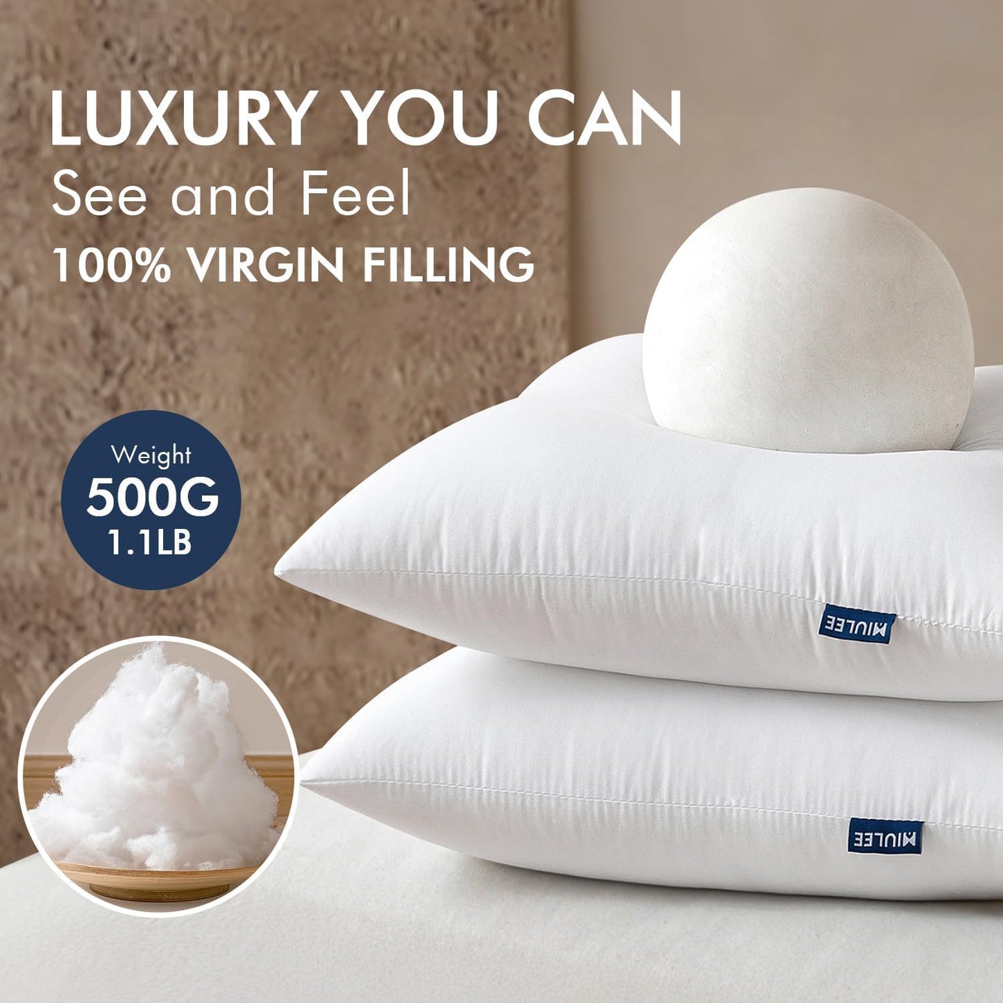 MIULEE Throw Pillow Inserts - Pack of 2, 16x24 Inch, 100% Virgin Fiber Filling for Bed & Couch