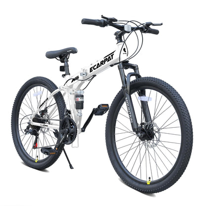 richvelo 26 Inch Foldable Mountain Bike, 21 Speed with Double Shock Effect, High Carbon Steel Frame, Double-Kill Disc Brake System, Unique Design and Ergonomic Frame & Cushion, White