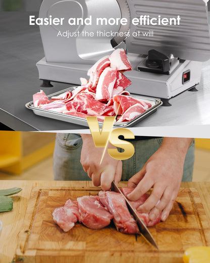 Electric Meat Slicer Machine for Home - Deli Food Slicer with 7.5" Stainless Steel Blade, 1-15mm Adjustable Thickness Meat Slicers for Home Use, Easy to Clean, Cuts Meat, Bread and Cheese(Silver)