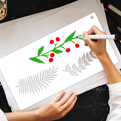 12 Pieces Tropical Fern Leaf Painting Stencils Large Reusable Palm Turtle Leaf Wall Stencil Flexible Botanical Leaves Template Set Crafts for Furniture Canvas Wood Plank (6 x 12 Inches)