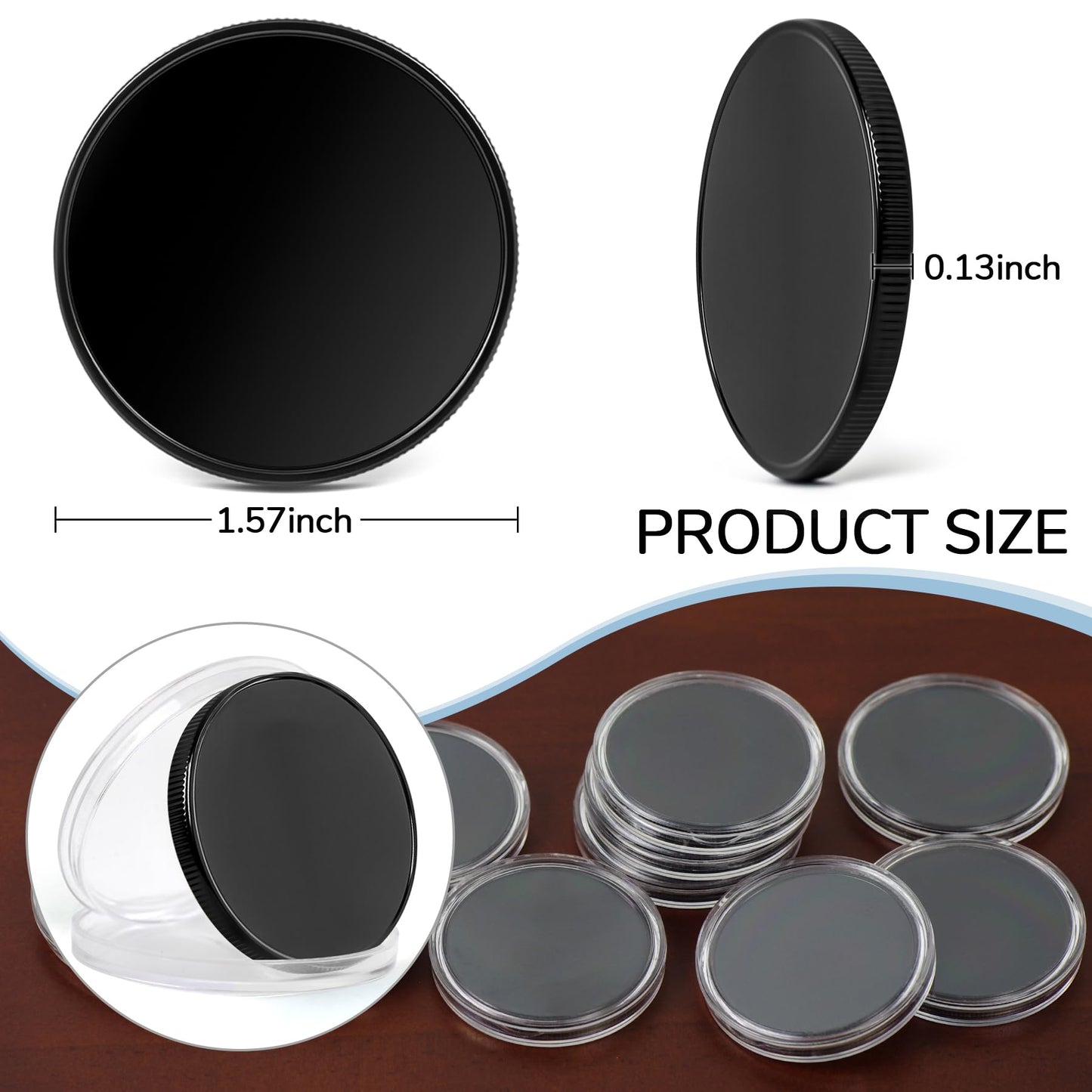 10pcs Blank Challenge Coins, Black 40mm Engraving Blanks Coins, Suitable for Laser Engraving, Metal Stamping, and DIY Hand Engraving, Supports Color Printing, Includes Acrylic Protective Case