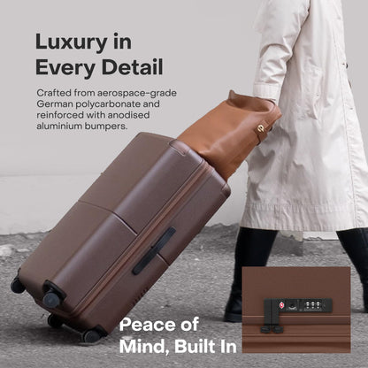 July Checked Expandable - 24.5" Airline Approved Check In Luggage with Wheels, Spinner Suitcase for Men & Women - TSA Lock Rolling Suitcase, Spinner Wheels, Expansion Zip, Y-Strap - Dark Brown