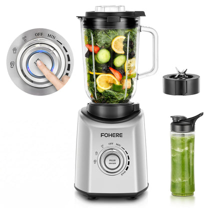 FOHERE Professional Blender Peak 1300W, Countertop Blender with 3 Presets＆ 5 Speeds for Smoothies, Shakes, and Frozen Drinks, 50 Oz Glass Jar ＆20 Oz Tritan Jug