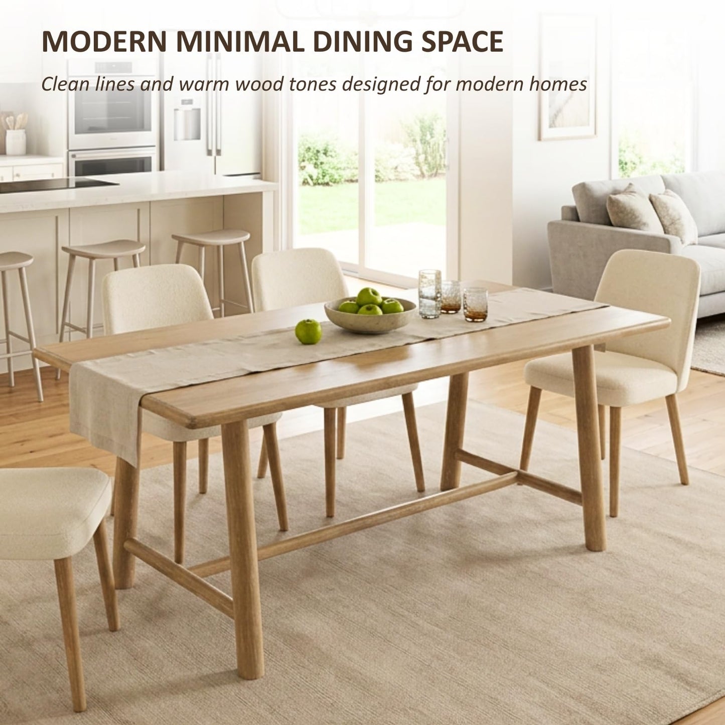 Ya-Home Natural Dining Table, 69" Wood Kitchen Table with Solid Wood Legs, Seats 4-6, Modern Farmhouse Dinner Table for Dining Room Home Office