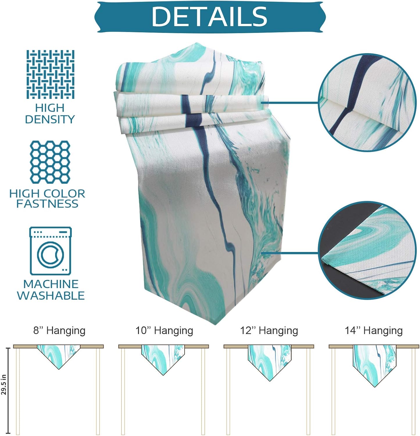 Cotton and Linen Triangle Table Runners, 120 Inches Long, Marble Dresser Scarves Table Decoration for Wedding