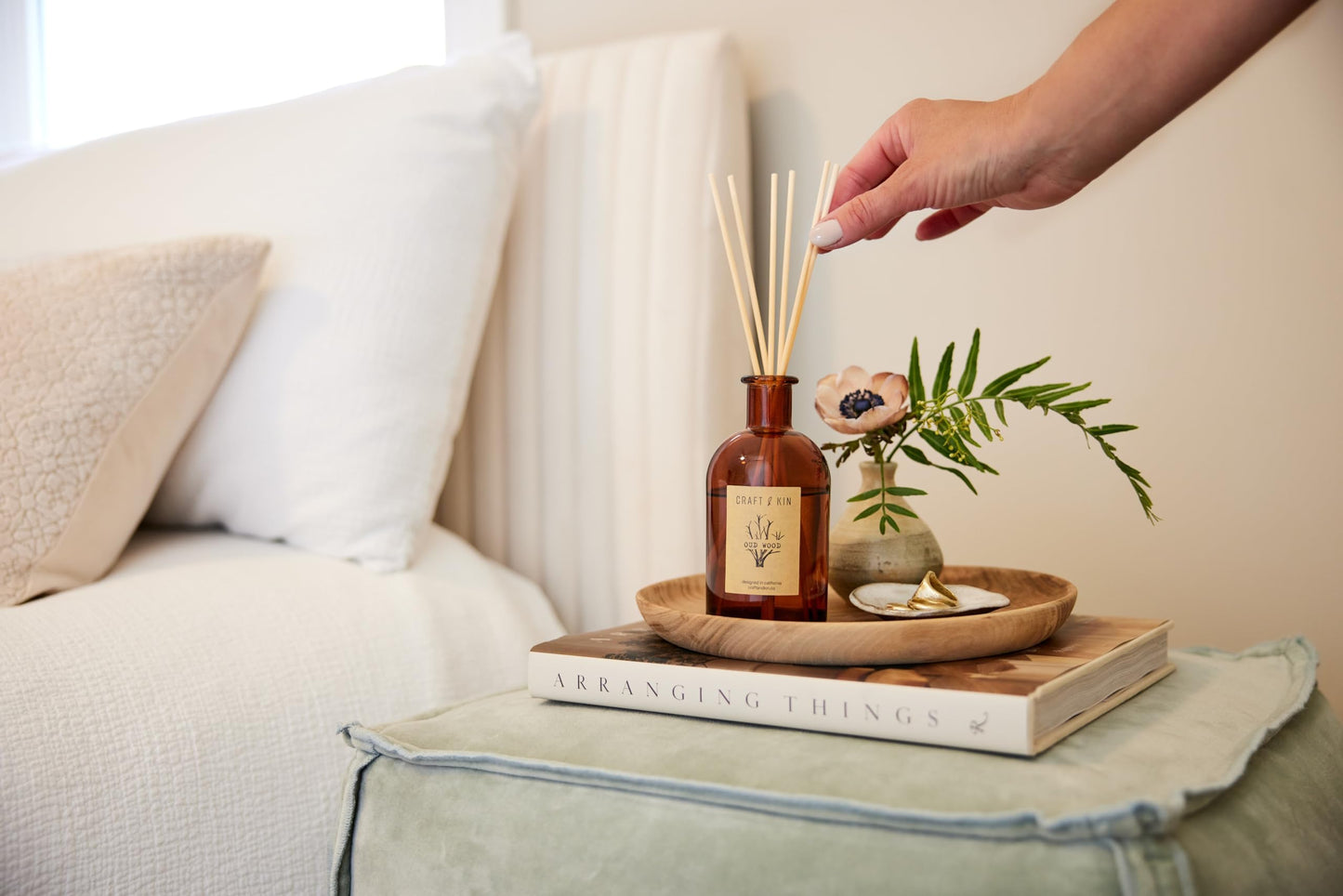 Craft & Kin Sage, Mint & Lavender Reed Diffuser | All Natural Essential Oil & 8 Rattan Scent Sticks | Reed Diffusers for Home, Bathroom | Long Lasting Home Fragrance in Amber Glass, 5.75oz