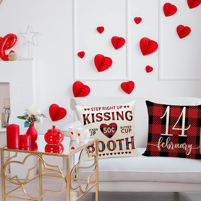 Ueerdand Set of 4 Valentines Day Pillow Covers, 20x20 inch Red Black Buffalo Check Decorative Cushion Cases