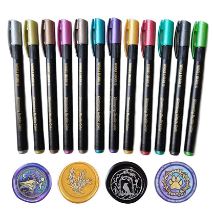 Wax Seal Pen Kit, PORXFLY 12 Pieces Metallic Marker Pens for Wax Seal Stamp Decorate,Suitable for Stamp Makers,Arts and Crafts, DIY Projects, Scrap Books