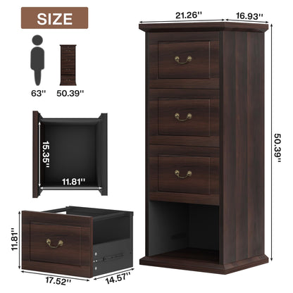 Tribesigns 4-Drawer File Cabinet, Vertical Wood Filing Cabinet for A4/Letter/Legal Size, Tall File Storage Printer Stand with Hanging Rails for Home Office, Classic Dark Walnut Finish