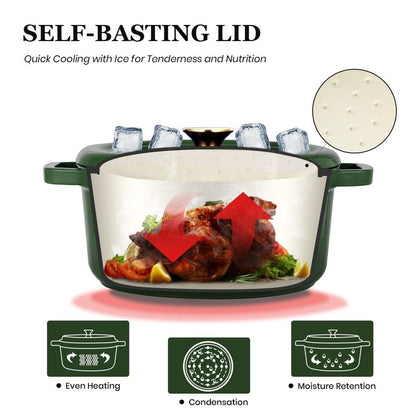 Overmont Enameled Cast Iron Dutch Oven - 5QT Pot with Lid Cookbook & Cotton Potholders - Heavy-Duty Cookware for Braising, Stews, Roasting, Sourdough Baking moss