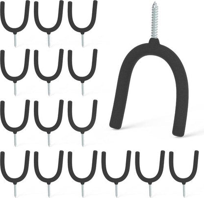 HUHOLE 16-Pack U Hooks - Multi-Purpose Vinyl Coated Steel Wall Organizers for Tools & Home Items | Black