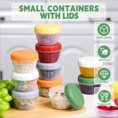 12pcs 4 oz 1/2 Yomarket Small Plastic Containers with Lids, Reusable Cup Small Food Storage Containers, Leakproof