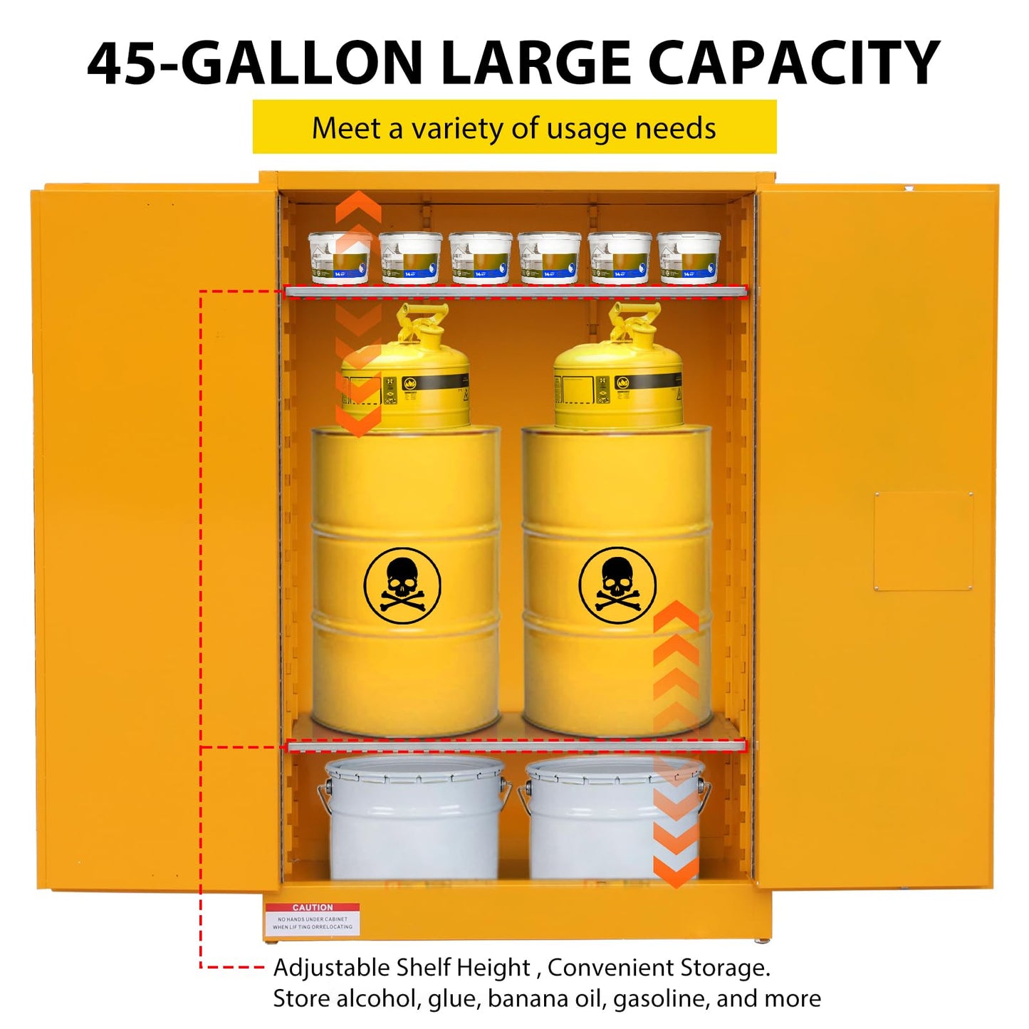 PeacefulHues 45 Gal Flammable Safety Cabinet, Large Capacity Flammable & Chemical Storage Cabinet, Heavy-Duty 2-Door Fireproof Cabinet for Industrial Warehouse, Factory, Workshop