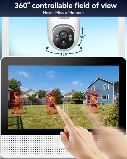 Solar Security Cameras Wireless Outdoor System with 10'' Touch Monitor 10CH NVR, 4MP WiFi6 Cameras for Home Security, 355° Pan 90° Tilt, Night Color, 2-Way Audio, 500G HDD, 0 Monthly Fee, 4 Cam-Kit