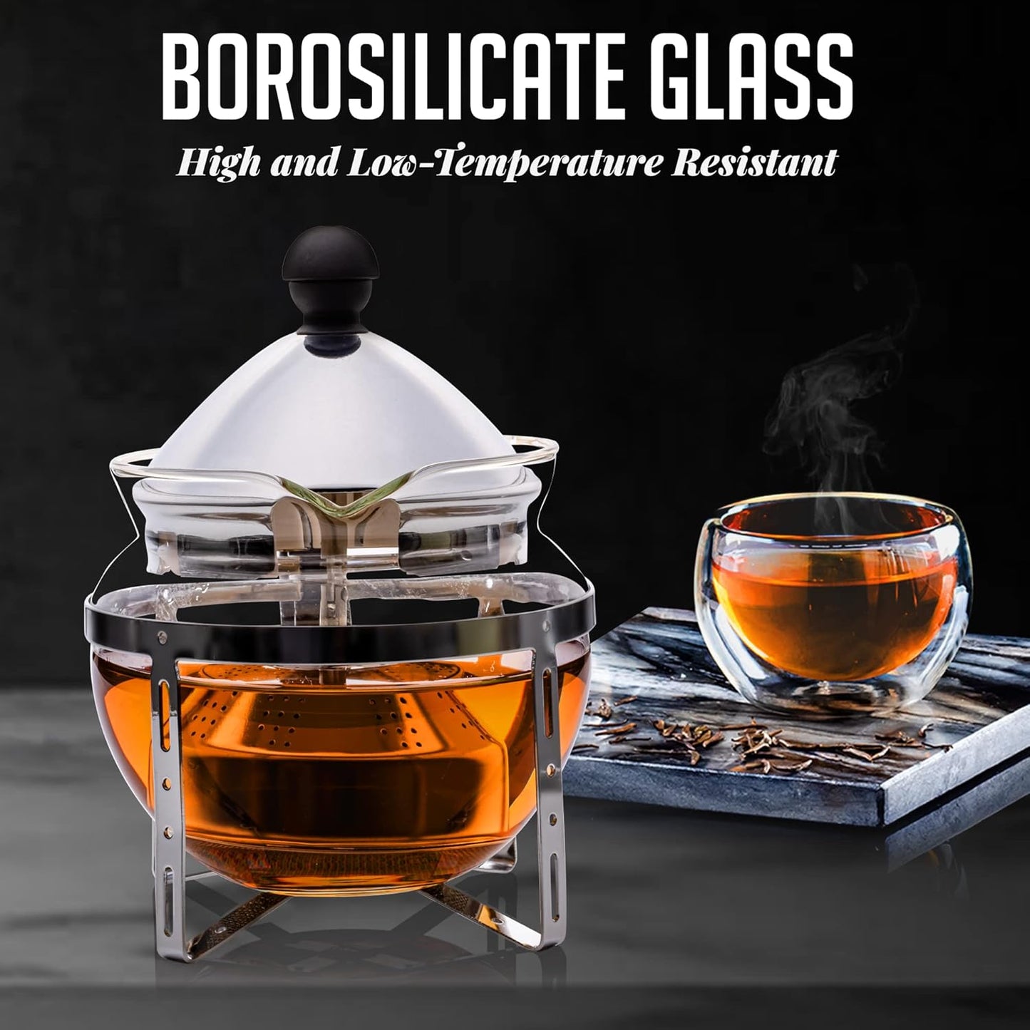 OVENTE Glass Teapot with Removable Stainless-Steel Infuser, 17oz Borosilicate Glass Tea Maker for Everyday Use