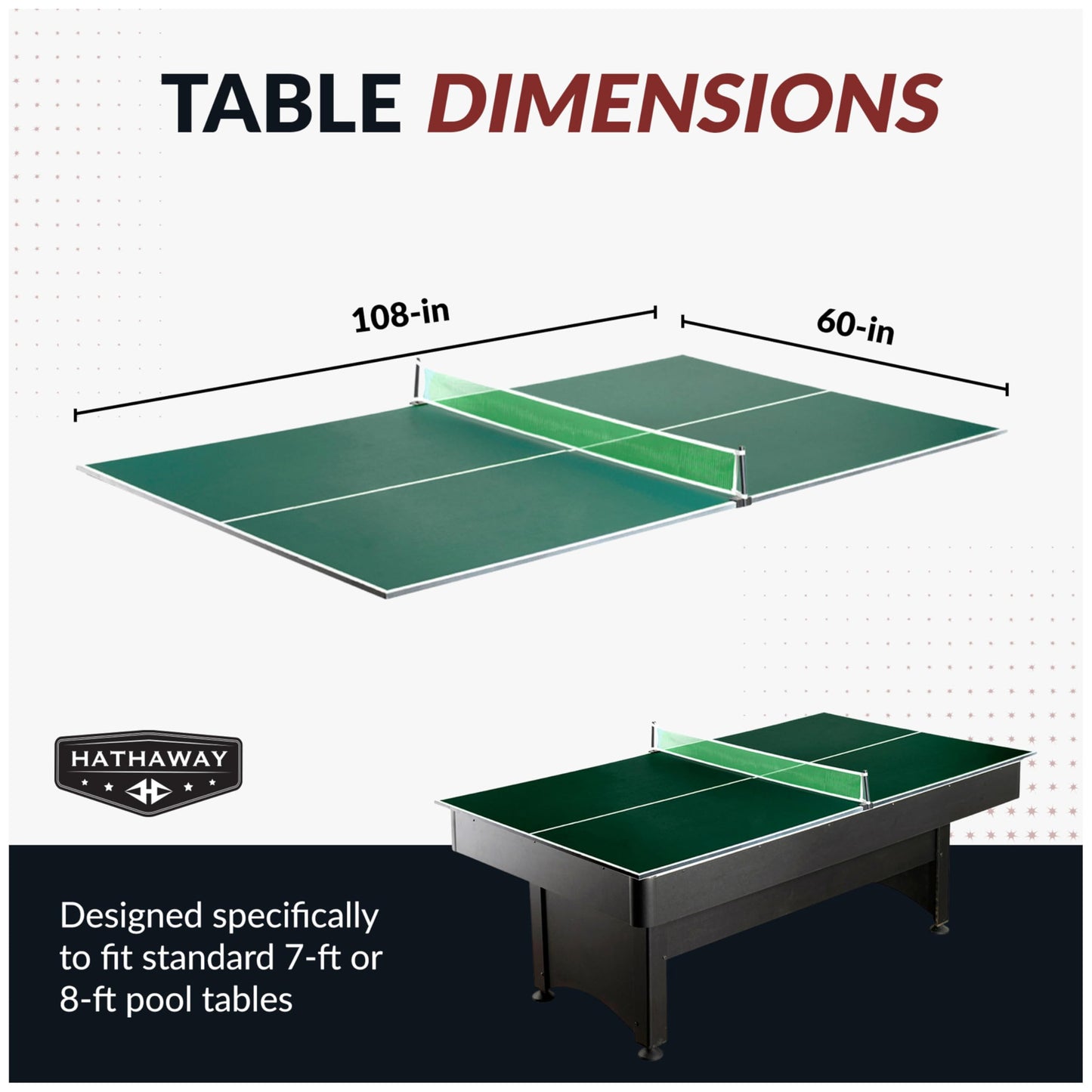 Hathaway 9 ft Quick Set Table Tennis Conversion Top – Regulation Sized, Foldable, Durable Engineered Surface, Protection Pads – Indoor Ping Pong Table Topper for Pool Table w/Net & Posts – Green