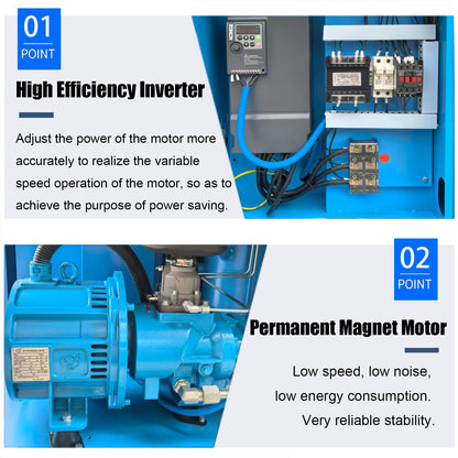 15HP Air Compressor 230V 60Hz 3-Phase 61cfm Max Pressure 120 PSI 11KW Variable Speed Frequency Rotary Screw Air Compressor Commercial Air Compressed System