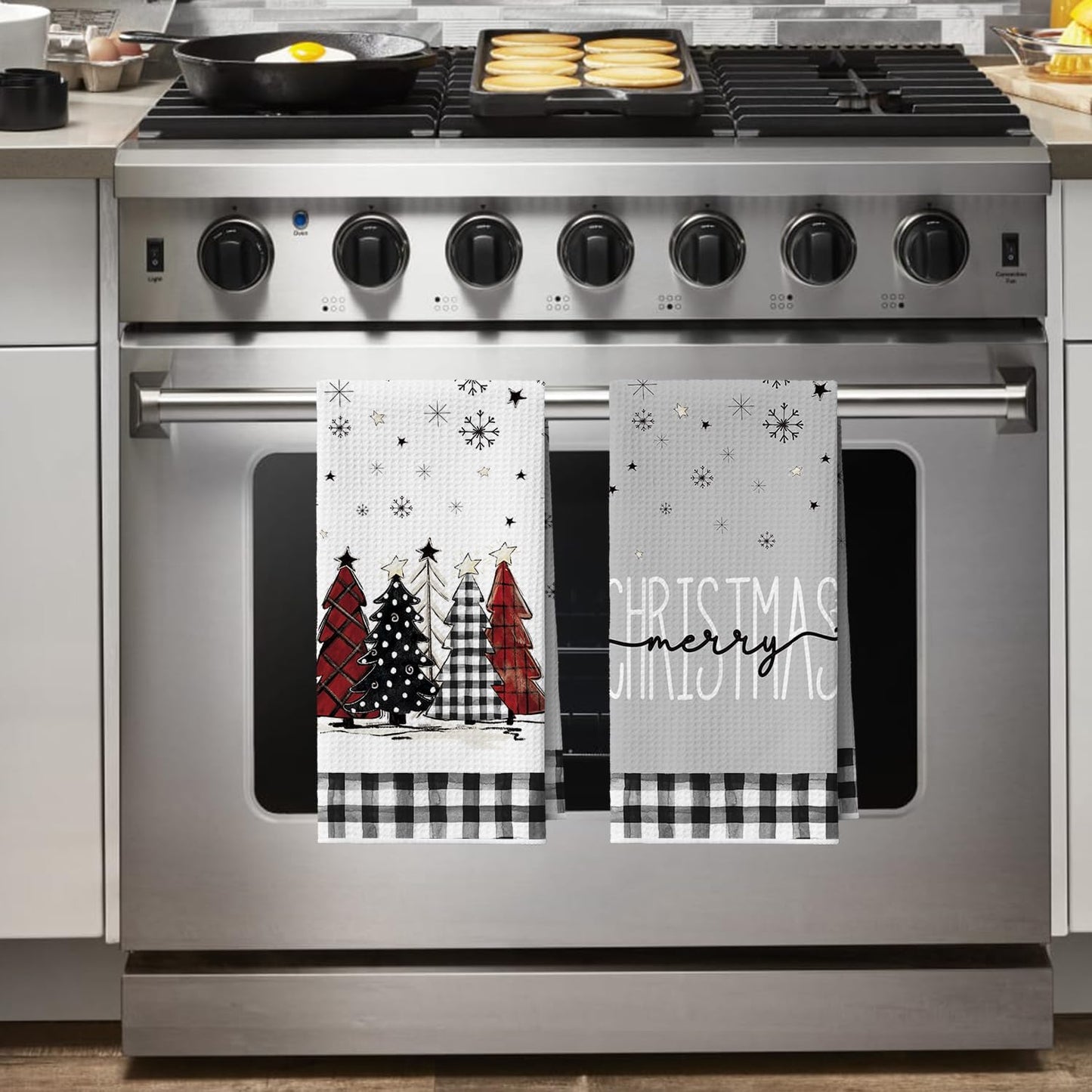 18x26 Inch Set 4 Artoid Mode Black Xmas Tree Snowman Merry Christmas Kitchen Towels, Quick Dry Microfiber Cloth Dish