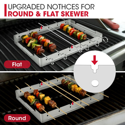 Unicook Upgraded Stainless Steel BBQ Shish Kabob Set, Large Foldable Grill Rack with 6pcs 13.5"L Barbecue Skewer, Keeps Kabobs from Sticking to the Grill Grate, 30pcs Bamboo Skewers as Bonus