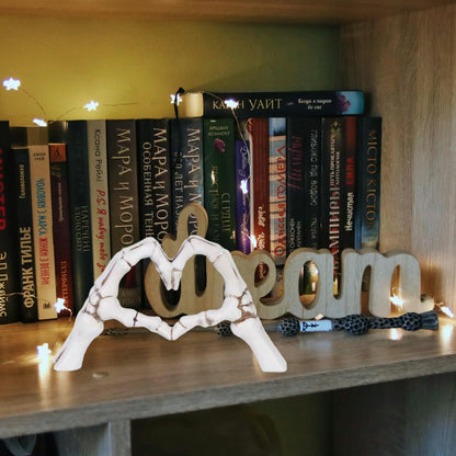 Gothic Skeleton Hand Heart Sculpture - Resin Skull Love Sign Statue, Halloween and Gothic Home Decor, Wedding Gift, Shelf Desktop Ornament (6.3")